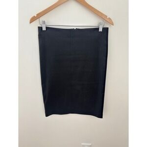 Neiman‎ Marcus Black Leather Front Ponte Back Pencil Skirt Size S Mixed Media